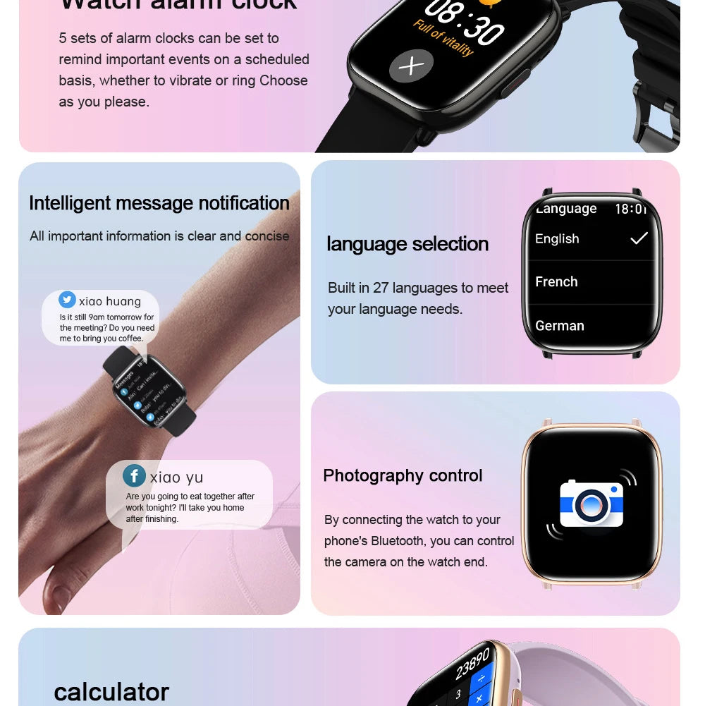 AMOLED Screen Smartwatch Women Blue Tooth Call Smart Watches Men Health Monitor Code Locks Heart Rate Sports DIY Dial Waterproof Oasis Select
