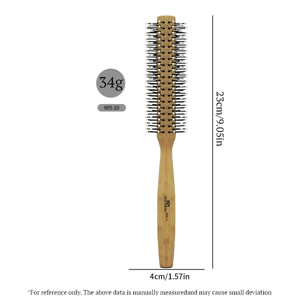 Natural Wood Handle Round Barrel Hair Comb Anti Static Brush Hair Round Comb Styling Tools For Thin Or Short Hair Men Women Use Oasis Select 905-10-Y