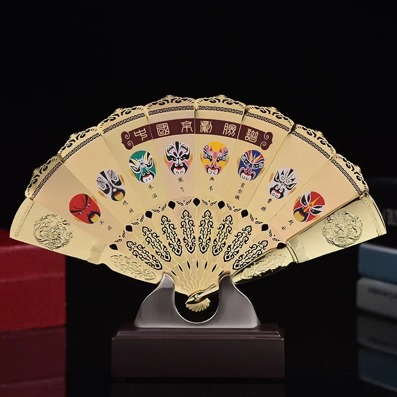 Chinese Style Features Peking Opera Mask Golden Fan Decoration Folk Peking Opera Mask Arts and Crafts Fan Oasis Select A