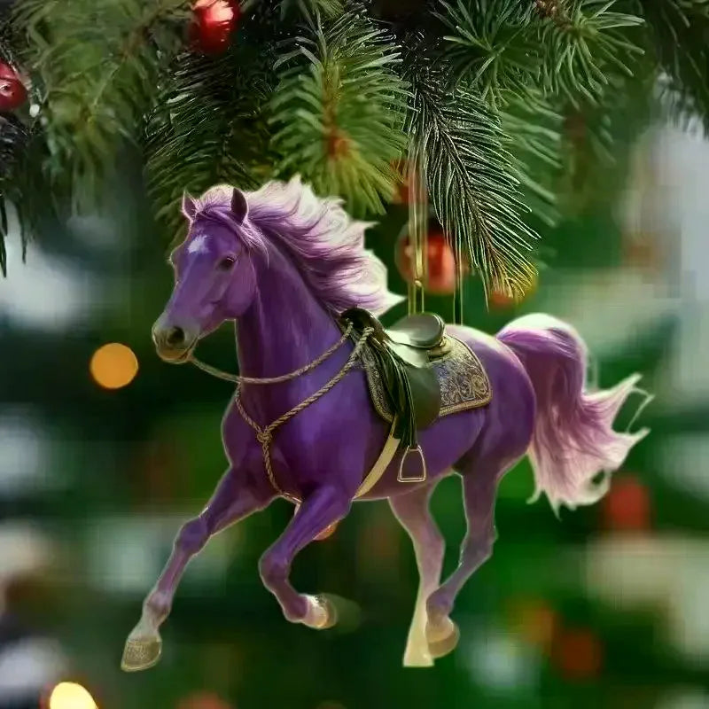 Exquisite 2D Acrylic Horse Car Rearview Mirror Pendant Backpack Charm Christmas Tree Ornament Party New Year Hanging Decoration Oasis Select