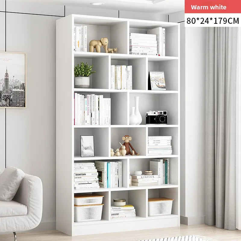 Bookshelf household modern simple floor against the wall large capacity storage shelf living room display cabinet study Oasis Select Warm white-80CM