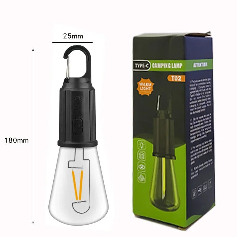 LED Camping Light Type-C USB Rechargeable Waterproof 400mAh 100LM Tent Light with Hook 3 Modes Outdoor Lighting Oasis Select Light A