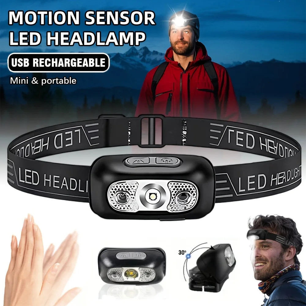 Motion Sensor LED Headlamp – USB Rechargeable, 250LM IPX4
