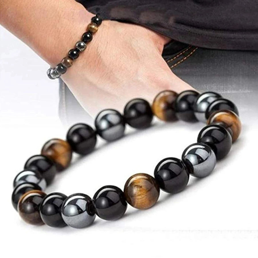 1 Natural Black Obsidian Hematite Tiger Eye Bead Bracelet For Men Magnetic Health Protection For Women Soul Jewelry Oasis Select