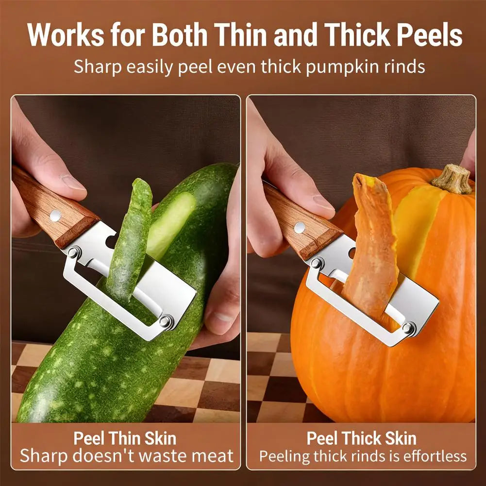 Stainless Steel Peeler Vegetable Fruit Peeling Tool Bottle Opener With Ergonomic Wooden Handle Multifunction Kitchen Tool Oasis Select
