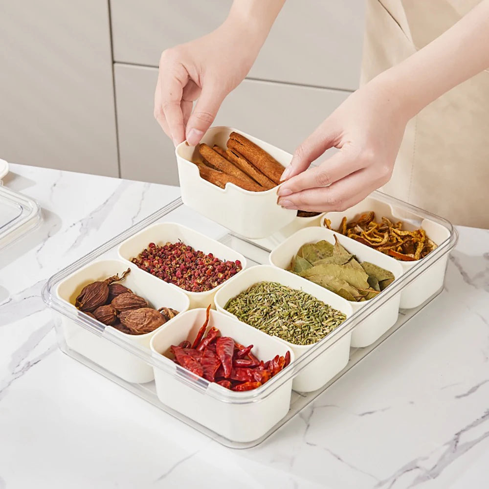 Compartment plate with lid, food storage container, snack box, 4/8 cells snack box, vegetable and fruit storage box for refriger Oasis Select