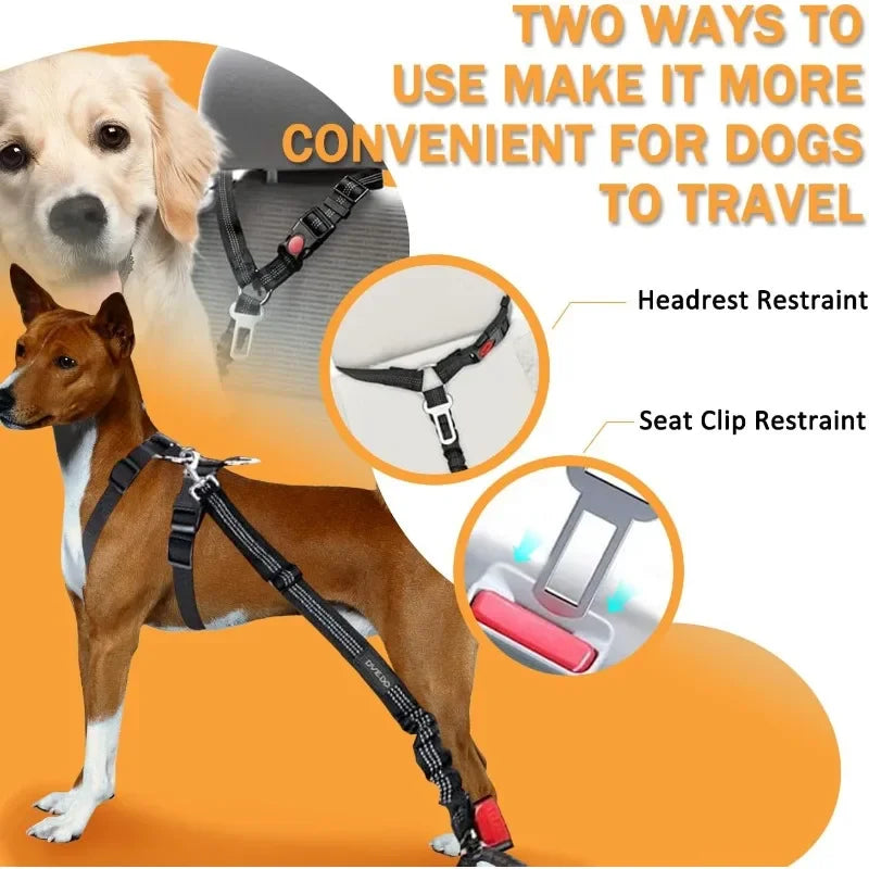 2 in 1 Heavy-Duty Elastic Dog Car Seat Belt Safety Harness, Crash Tested for Pets, Adjustable Travel Tether for Truck SUV Car Oasis Select