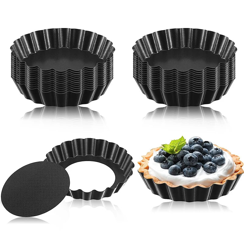 Mini Tart Pans 8cm Non-Stick | Removable Bottom Egg Tart Molds Tart Baking Molds Oasis Select 8 Pcs