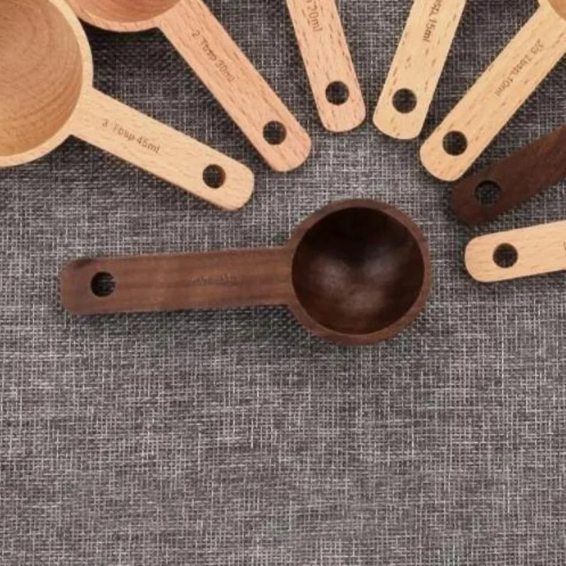 Wooden Measuring Spoon Portable Beech Walnut 7.5-45ML Non-Slip Kitchen Tool for Household Baking Cooking Flour Sugar Measuring Oasis Select