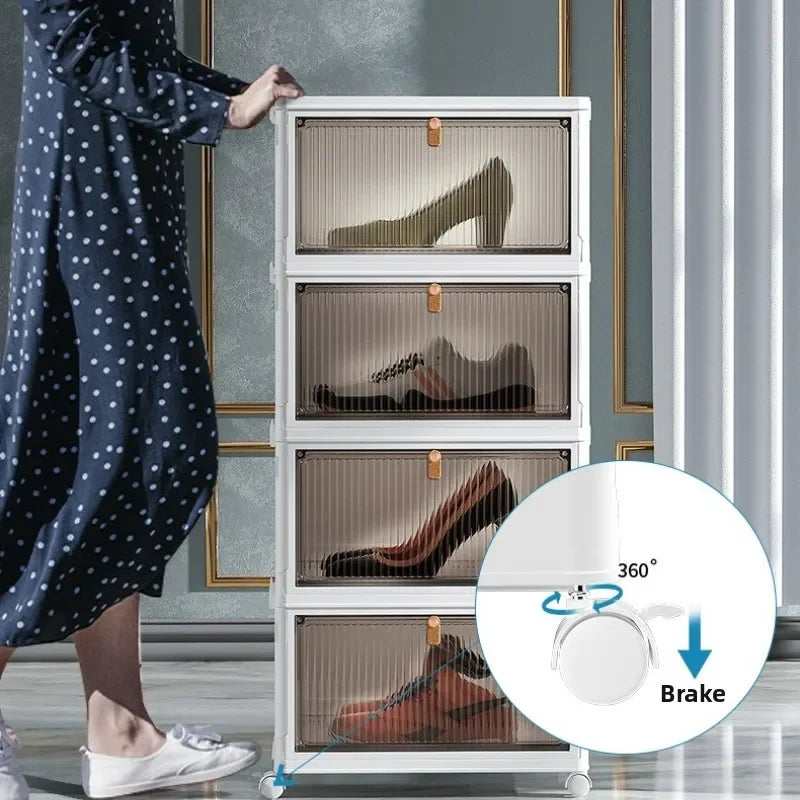 Transparent folding shoe box storage box installation-free artifact shoe rack dust-proof dormitory assembly plastic simple shoe Oasis Select