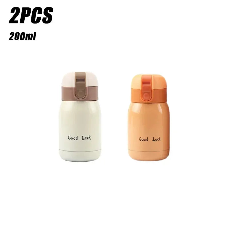 1/2PCS Goodluck Small Cute Mini Thermos Cup MINI Portable Creative Pot Belly Water Cup Pocket Cup with Hand Gift Oasis Select White-Yellow 200ML