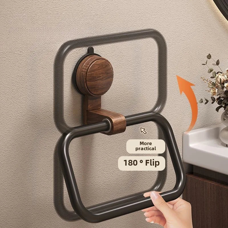 Suction Cup Walnut Towel Rack Perforation-free Wall Hanging Bathroom Towel Ring Bathroom Towel Rack Oasis Select