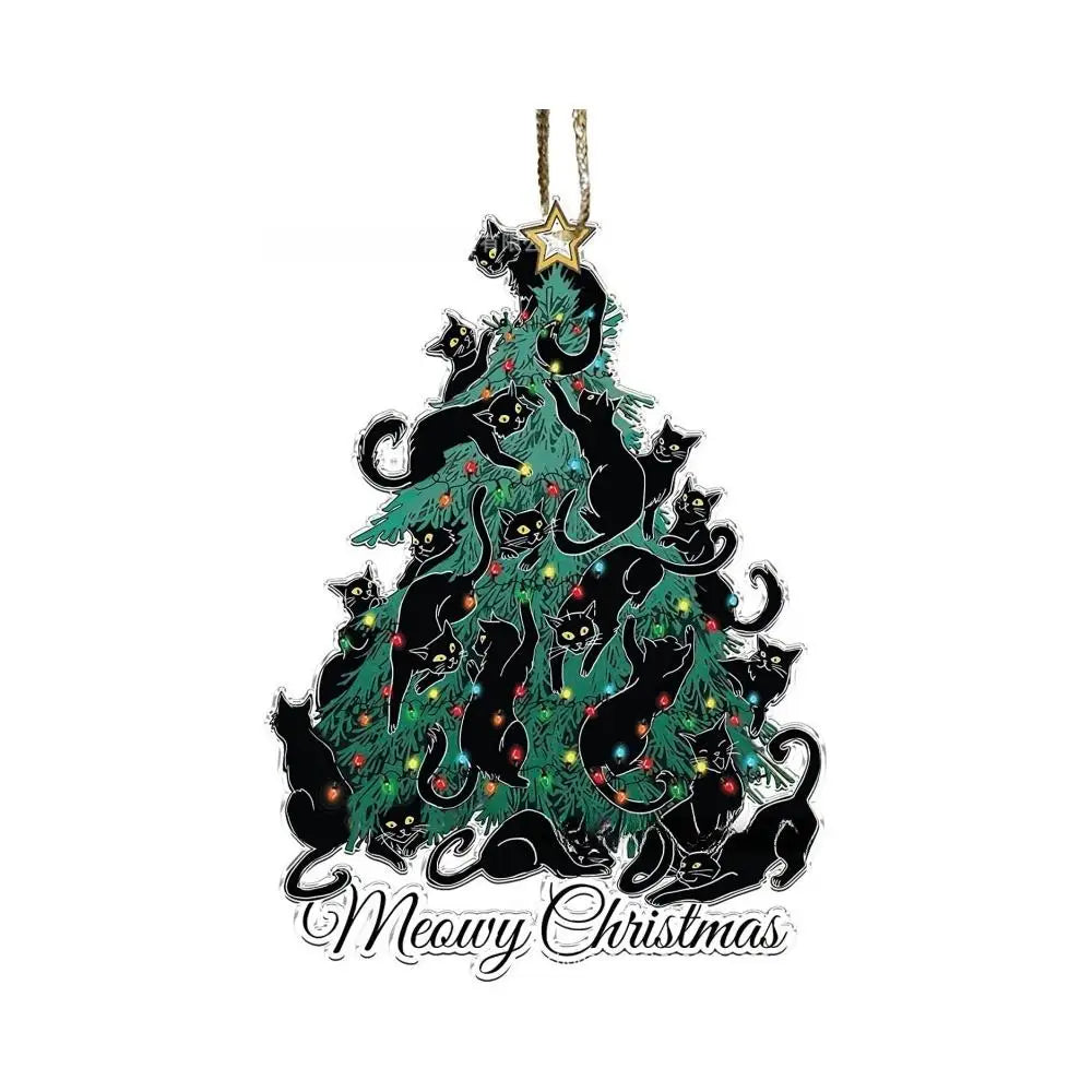 2D Acrylic Funny Cat Christmas Ornament | Santa Hat Pendant