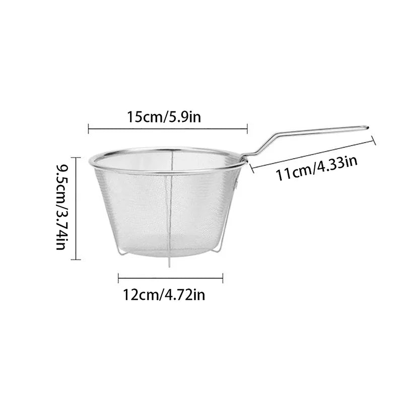 French Chip Frying Strainer Basket Stainless Steel Deep Fry Basket Kitchen Round Fryer Wire Mesh With Handle Wire Colander Nets Oasis Select 15cm