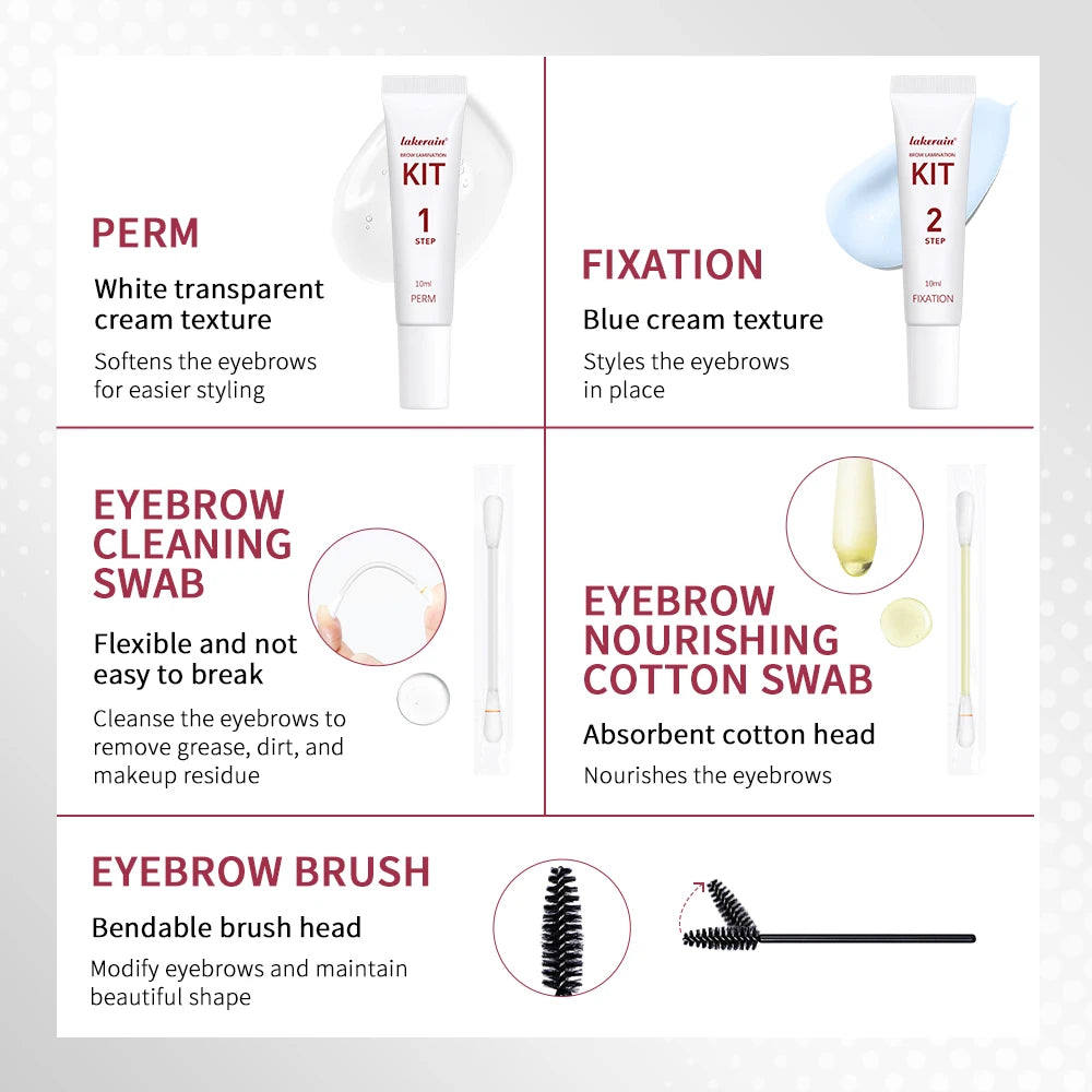 Lakerain Brow Lamination Kit Semi-Permanent Eyebrow Fixation Set Gentle Formula Instant Brow Lift Effect Eyes Makeup Tools Oasis Select