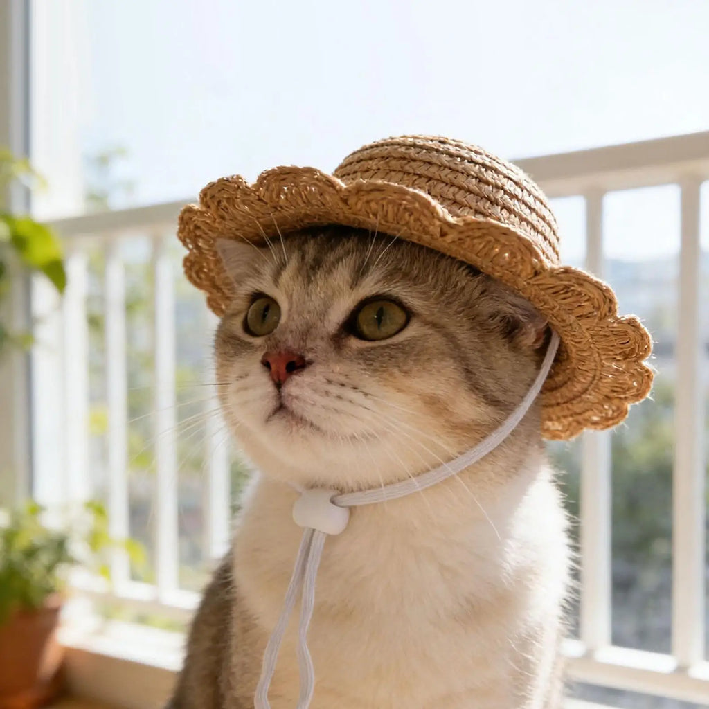 Dog Straw Hat Cute Adjustable Pet Woven Hat Dog Decorative Hat Photo Prop Dog Cat Sunshade Caps Run Straw Hat For Small Dog Cat Oasis Select