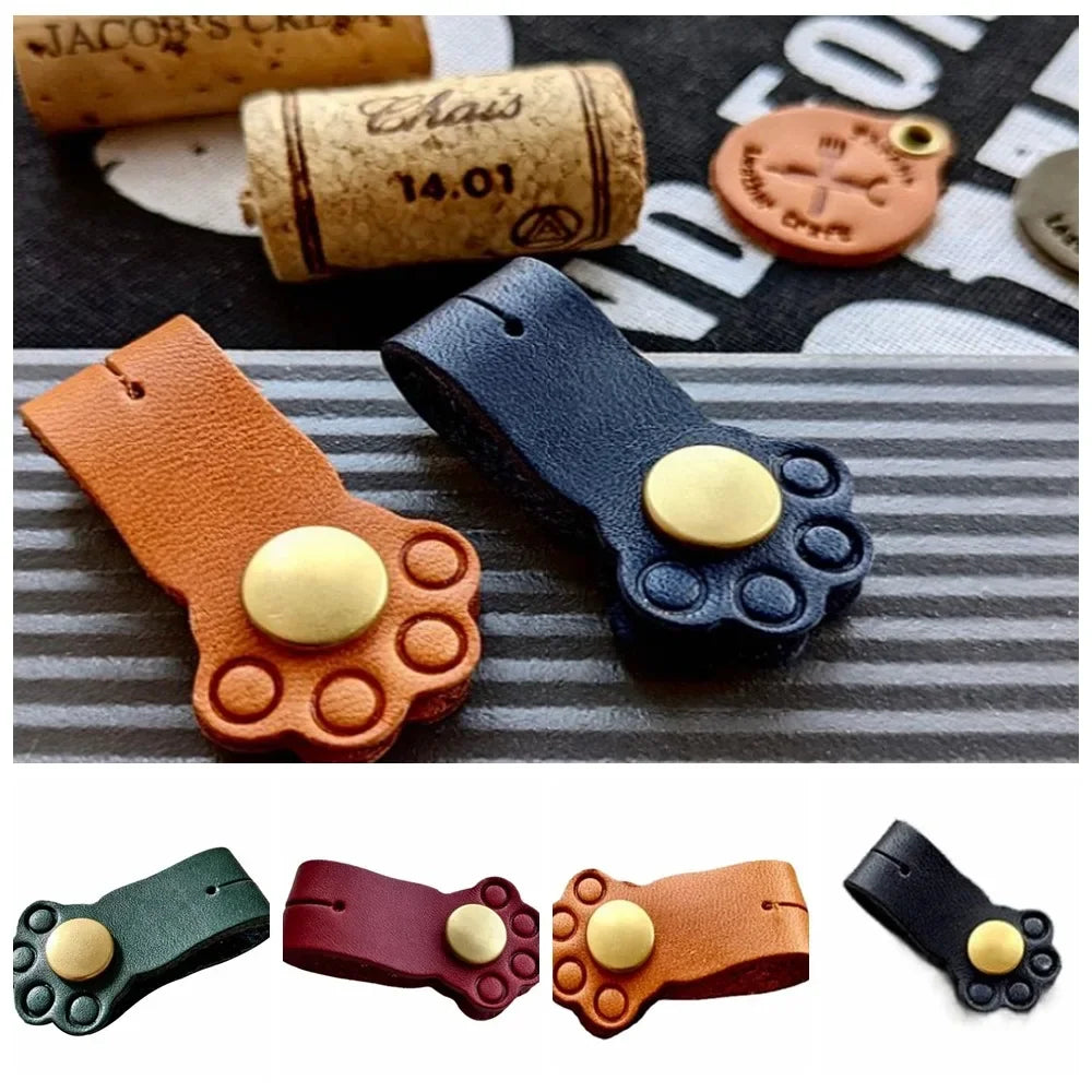 Earphone Cord Organizer Cute Animal Leather Cable Winder Cable Protector Clip Anti Loss Wire Ties Cat Claw Shape Oasis Select