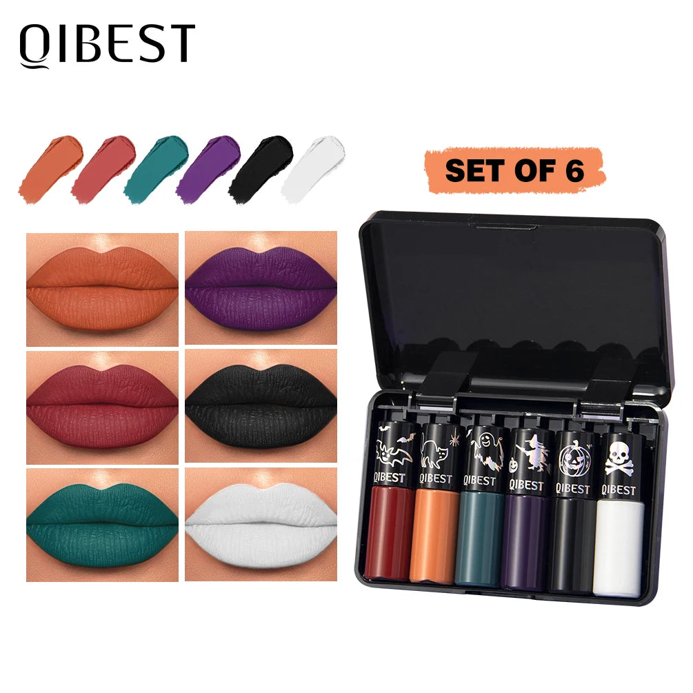 QiBest Halloween Matte Liquid Lipstick Set – 6 Bold Colors