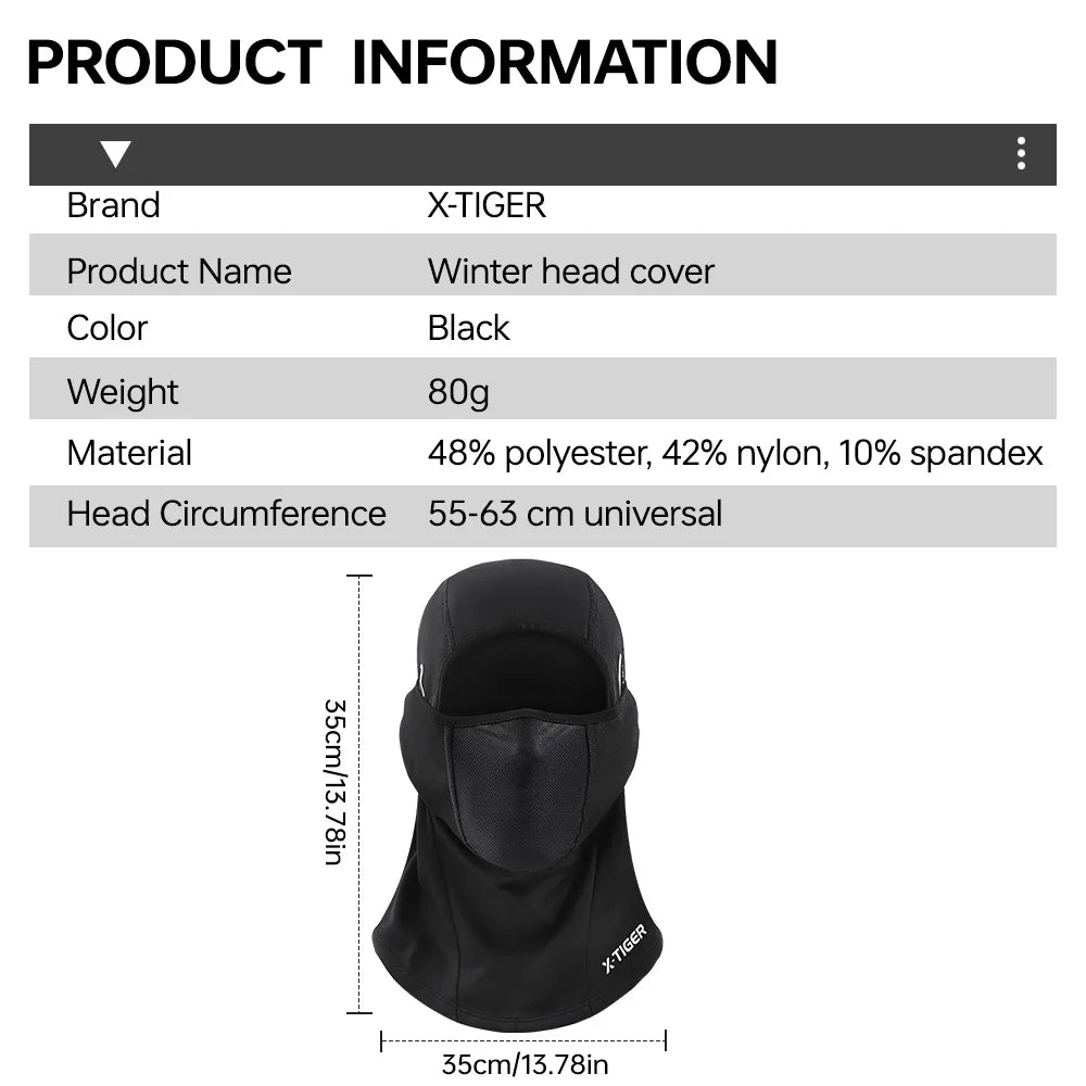 X-TIGER Winter Motorcycle Balaclava Warm Windproof Bicycle Motorcycle Mask Scarf Helmet Liner Cap Unisex face mask Oasis Select