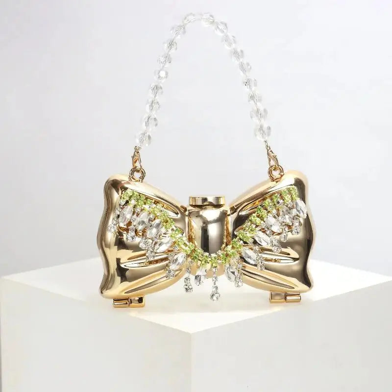 Metal Mini Crossbody Bag | Acrylic Bow Clasp & Chain Strap