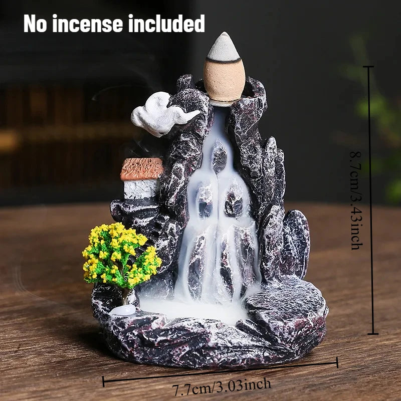 Mountain River Backflow Incense Burner Waterfall Incense Holder with Bridge & Pagoda Decor for Yoga Studio Home Aromatherapy Oasis Select 7.7x5.8x8.7cm 1
