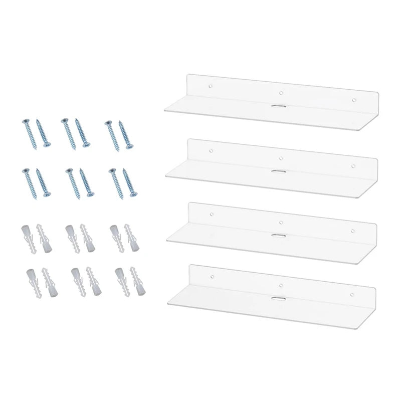 Clear Acrylic Floating Shelves 4 Pack, 11.6Inch Wall Mounted Shelves For Bedroom, Bathroom, Living Room, Gaming Room Easy To Use Oasis Select transparent