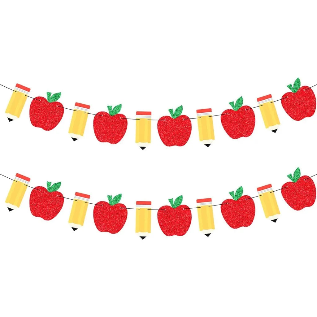 Glitter Apple & Pencil Banner | Back to School Garland Decor