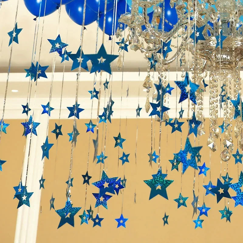 100pcs Gold Silver Paper Garland Star String Banners Kids Wall Backdrop Decorations Baby Shower Bright Home DIY Decor Supplies Oasis Select