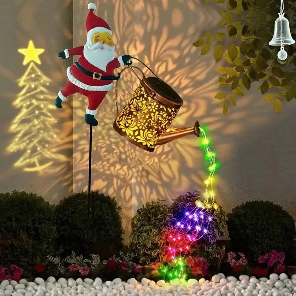 Solar Powered Watering Snowman Lights Vintage Metal Hanging Kettle Lantern Outdoor Garden Decor for Yard Patio Villa Decoration Oasis Select