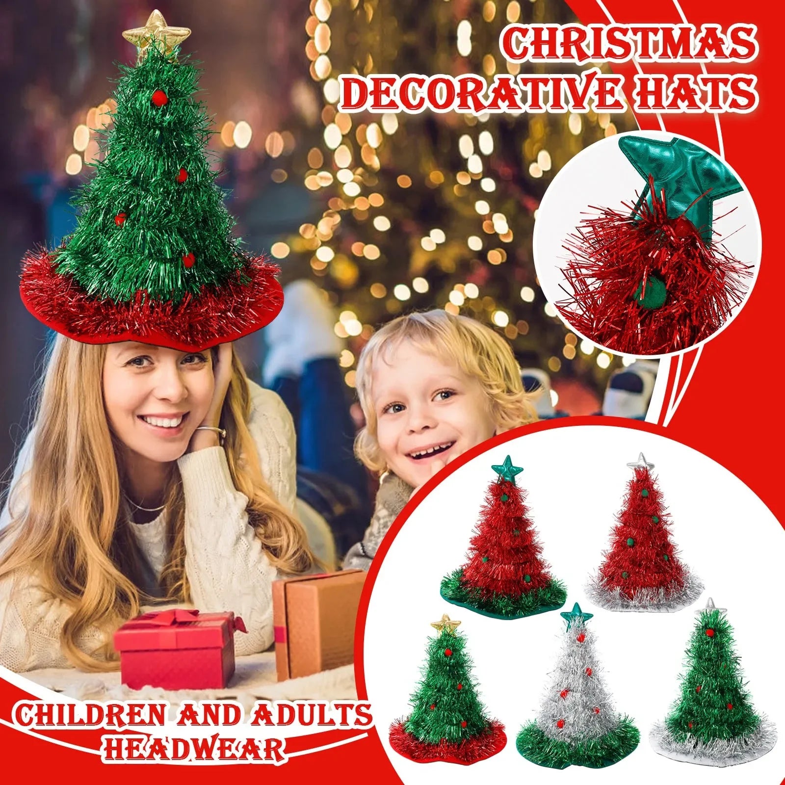 2025 Ins Christmas Tree Hat Creative Xmas Headwear for Girls Tinsel Christmas Headband Party Costume New Year Decor Supplies Oasis Select