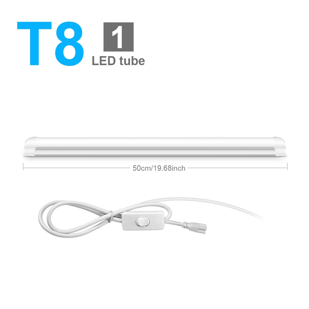 50CM LED Fluorescent Lamp High Quality Aluminum Bar Light T5 T8 LED Tube with AC220V EU Plug Swtich Energy Saving Home Wall Lamp Oasis Select 1x T8 Tube With Plug White 200-230V EU Plug