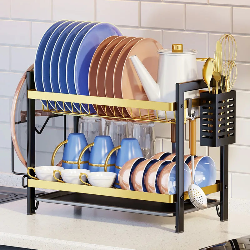 Kitchen Dish Drain Rack Double-layer Tableware Storage Rack Tableware Shelf Drain Basket Sink Dishwasher Dish Rack Oasis Select