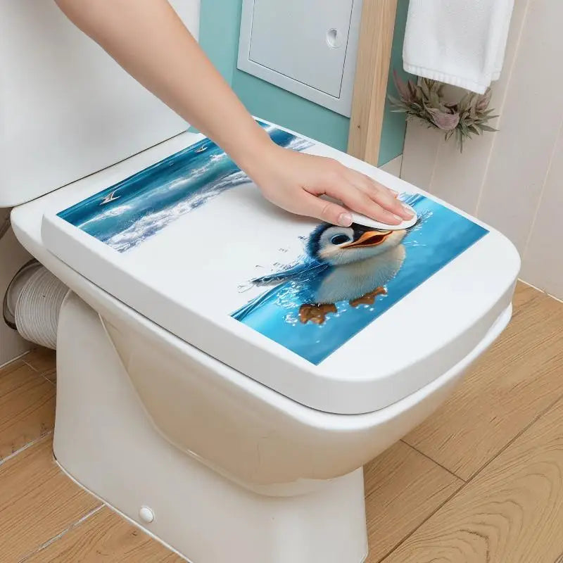 Waterproof Toilet Sticker Adorable Cartoon Penguin Seagull Underwater Print DIY Decal for Bathroom Toilet Lid Decor Oasis Select