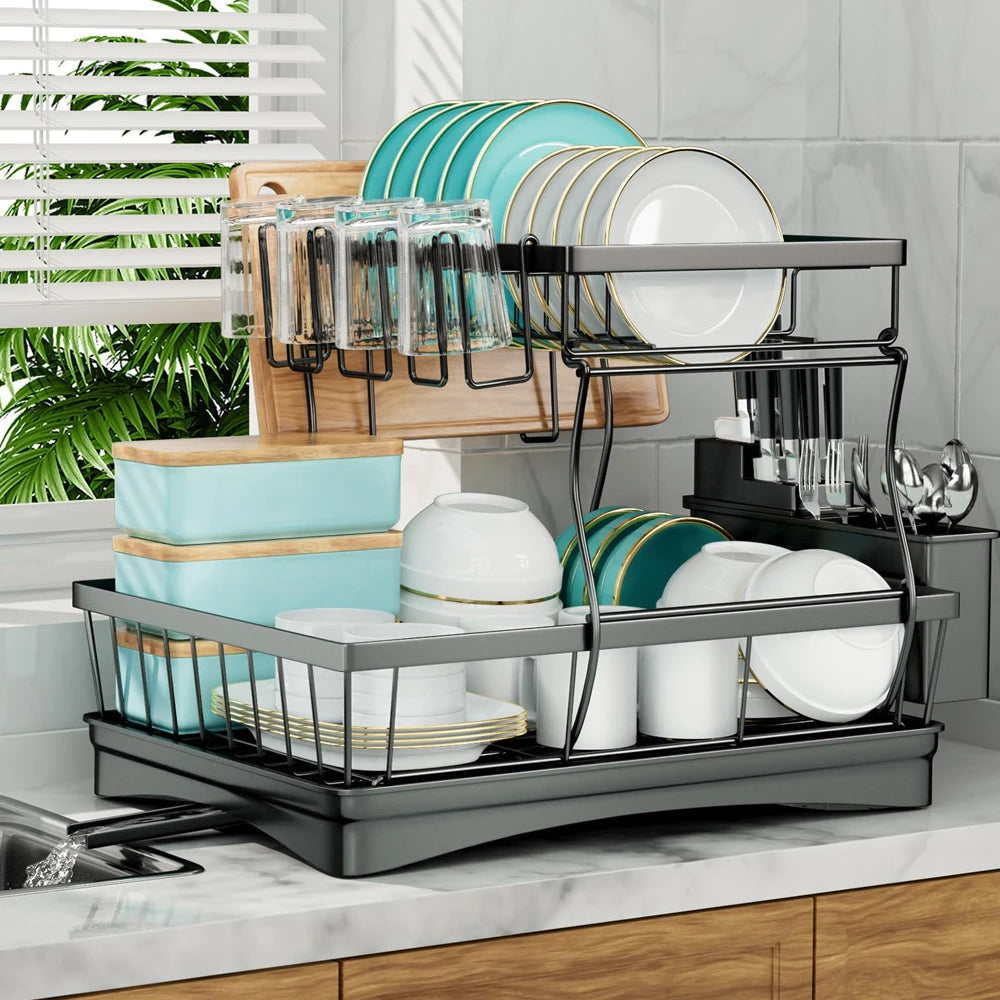 Large 2-tier dish drying rack for kitchen countertops, removable large-capacity dish draining rack Oasis Select