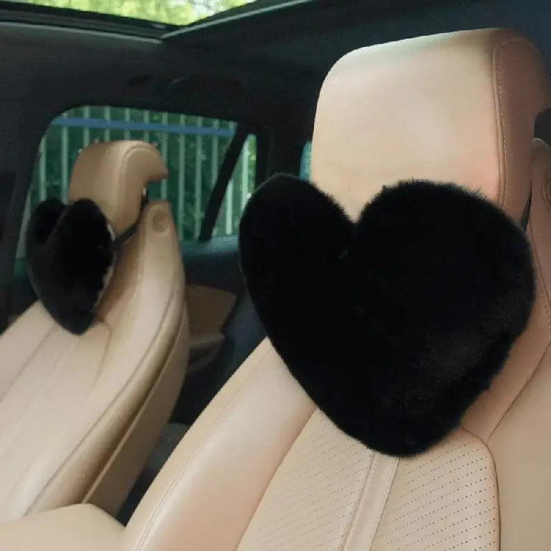 Car Headrests Neck Protectors Love Pillows Waist Pillows, Car Seats Backrests Universal Plush Headrests Imitation Rabbit Hair Oasis Select Black 1pc