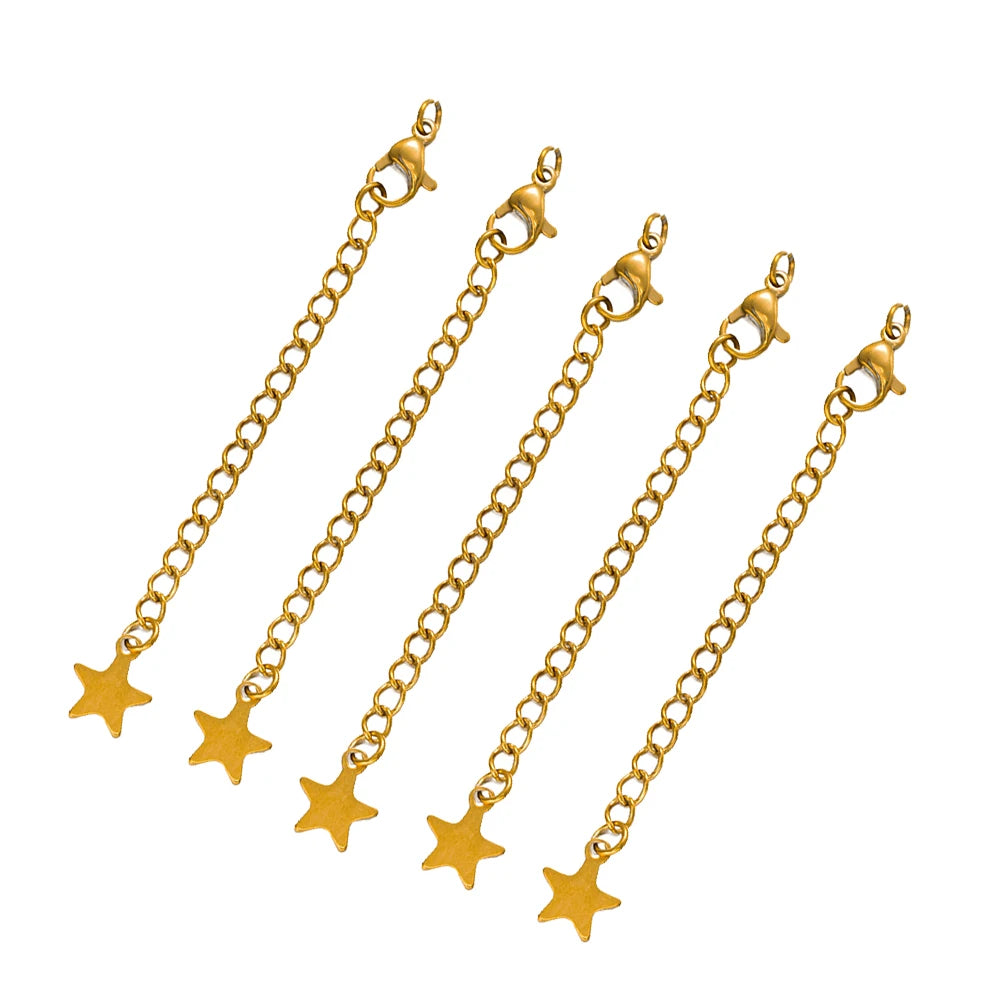 10pcs PVD Stainless Steel Curb Chain Extender End Chains with Lobster Clasps and Heart Moon Tag Charm for Jewelry Making Supply Oasis Select Gold 16