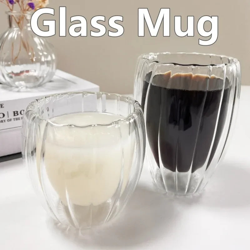 250/350/450ml Glass Cup Stripe Double Wall High Borosilicate Heat Resistant Tea Handmade Milk Juice Whisky Espresso Coffee Mug Oasis Select