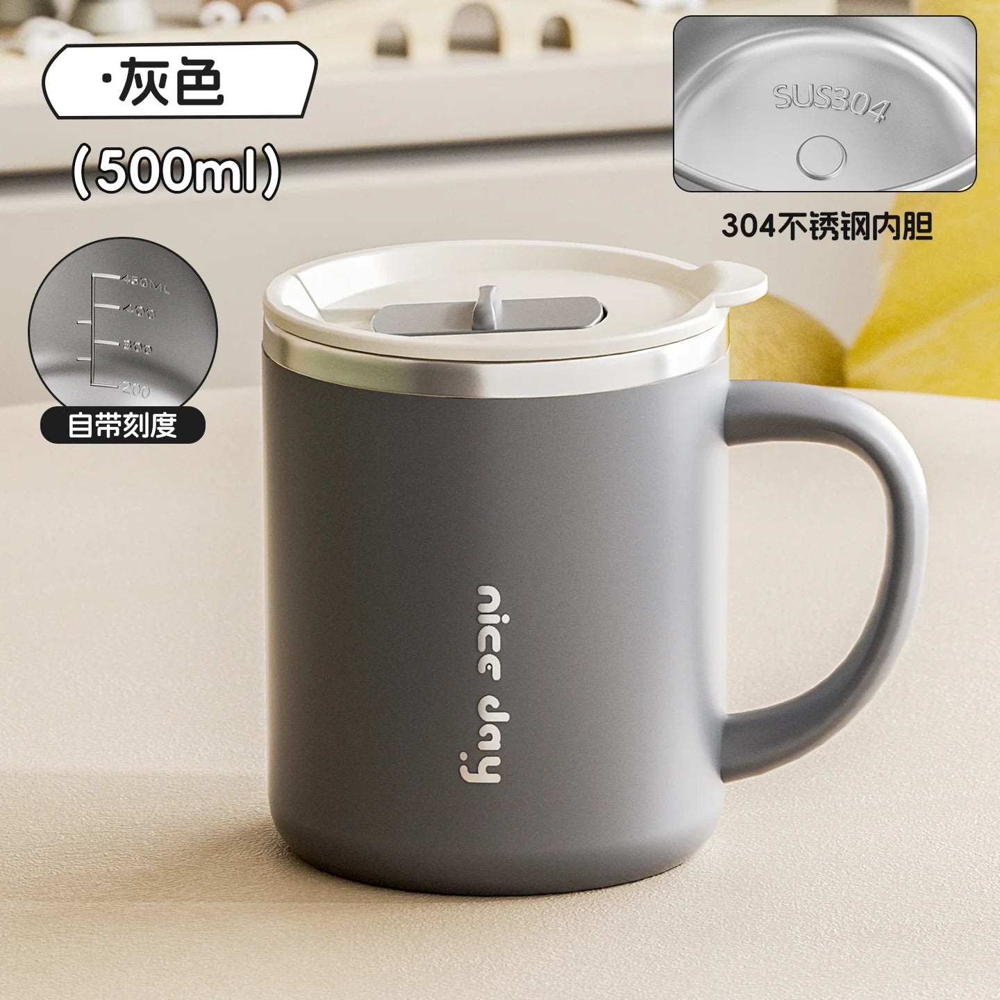 500ml Double Wall Insulated Coffee Mug | 304 Stainless Steel Insulated Travel Mug Oasis Select Grey 500ML