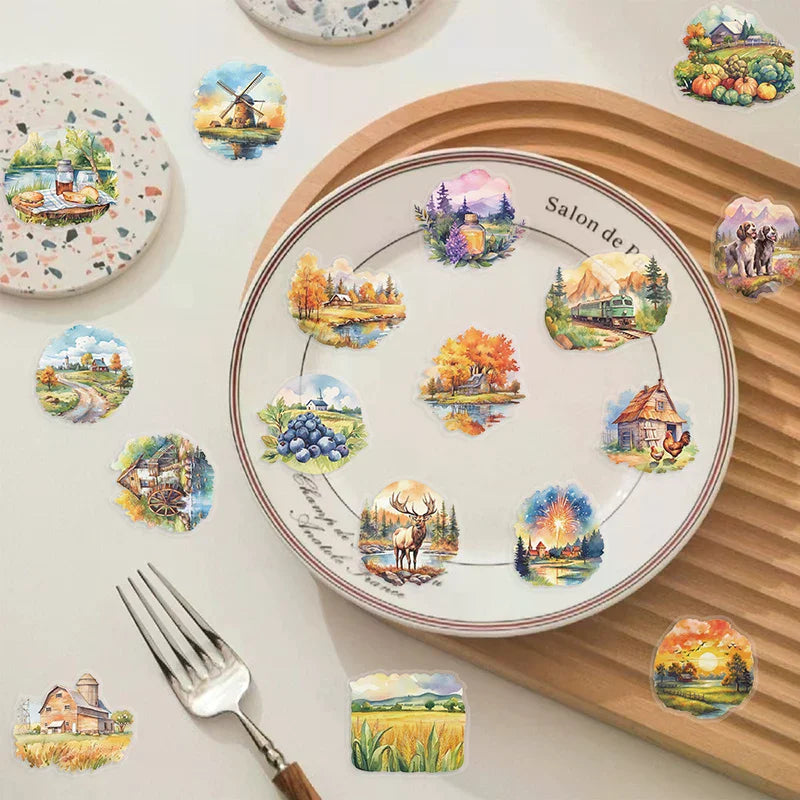 50PCS Rural Scenery Sticker Decoration Scrapbooking PET Sticker Aesthetic Korean Stationery School Supplies Oasis Select