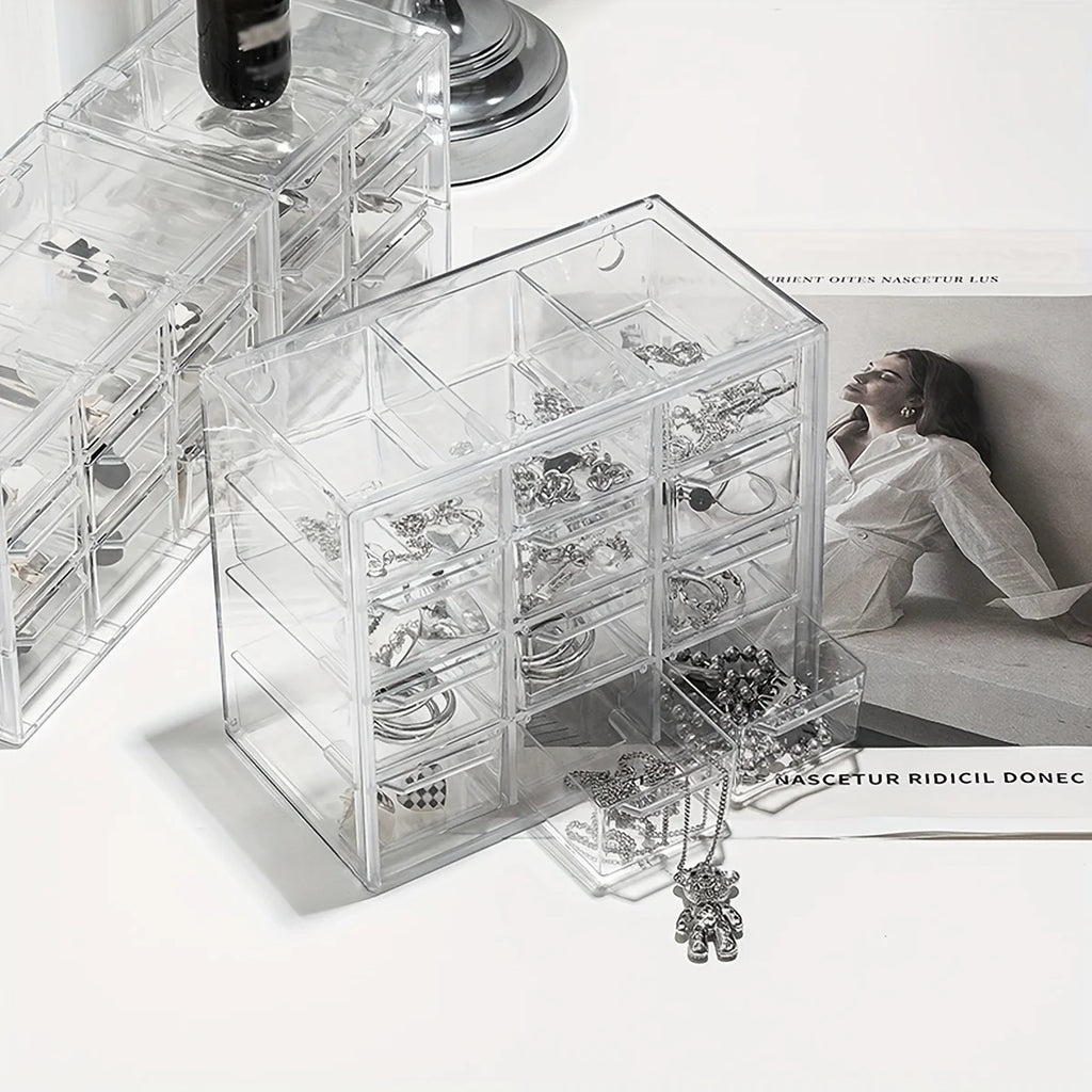 Transparent Desktop Multi Grid Jewelry Box Drawer Type Lipstick Cosmetics Dustproof Storage Box Oasis Select