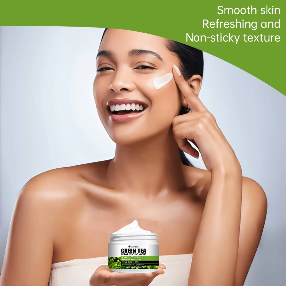 SUYARUN Tea Tree Oil & Salicylic Acid Green Tea Face Cream - Acne Treatment, Oil Control, Pore Care for Oily. Oasis Select
