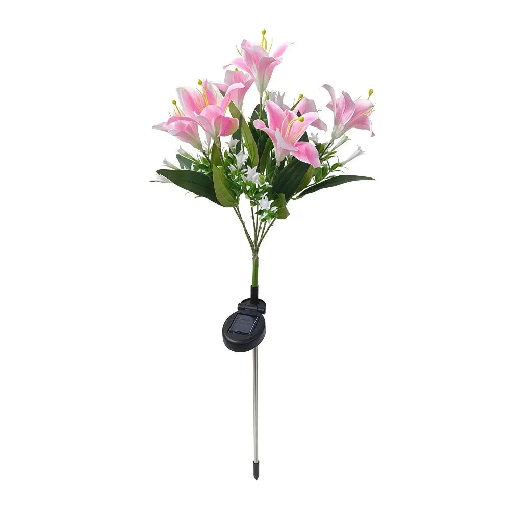 7 Heads Solar Flowers Garden Lights Waterproof Solar Powered LED Outdoor Flower Decor LED Lights Ground Spike Yard Decoration Oasis Select Pink