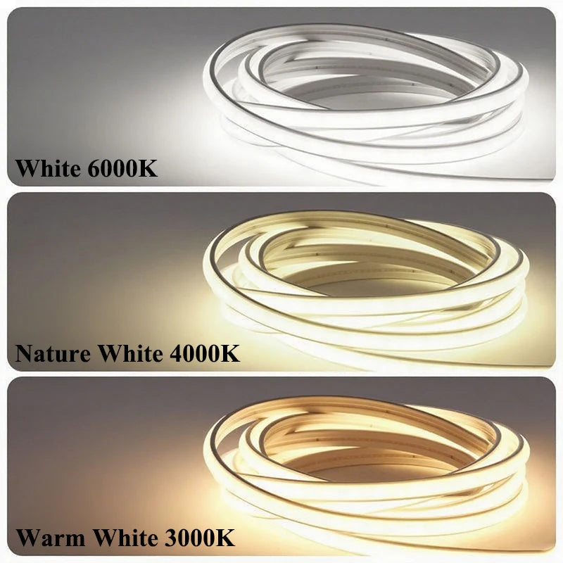 COB LED Light Strip AC 220V LED Strip Light IP67 Waterproof Outdoor LED Light Strip 0.5M-30M 360 LEDs/M Decor For Room With Plug Oasis Select