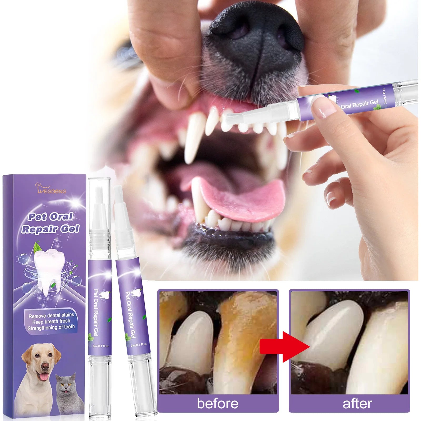 Pet Oral Repair Gel Stain Cleaner Remove Dental Stains Eliminating Odors Freshens Breath Reduce Pet Yellow Teeth Cleaning Pen Oasis Select Default Title