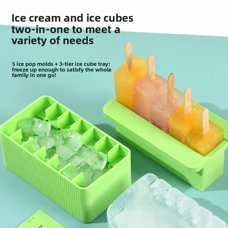 Food Grade Silicone Ice Cube Tray & Popsicle Mold Press-Type Ice Maker Multi-Function Box for Ice Cream Oasis Select