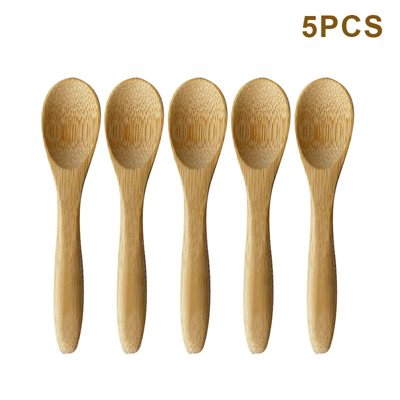 5Pcs Bamboo Wooden Teaspoons Eco-Friendly Kitchen Tableware Honey Spoon Condiment Scoop for Coffee Dessert Household Use Oasis Select A13