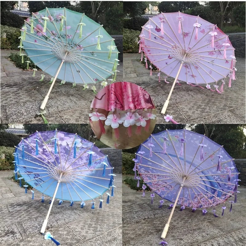 Antique Hanfu Fringe Umbrella Performance Photo Props Dance Silk Umbrella Craft Ancient Point Oiled Paper Umbrella Oasis Select