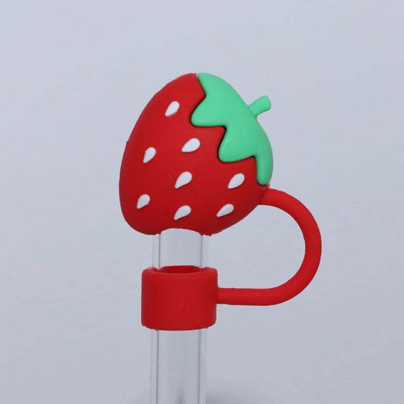 1pcs Straw Cap 3D Cute Cartoon 10mm Straw Cover 40oz Ice Cream Cup Dust Stopper Fruit Series Convenient Home Furnishings Oasis Select strawberry