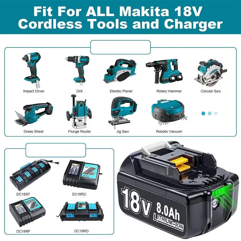 For Makita 18V Battery 8000mAh Replacement Battery Compatible For Makita BL1830 BL1850 BL1840 BL1840B BL1850B BL1890 Power Tools Oasis Select