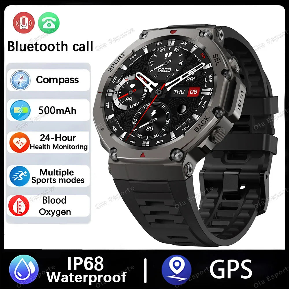 Military GPS Smart Watch AMOLED Compass Altimeter HD Calls